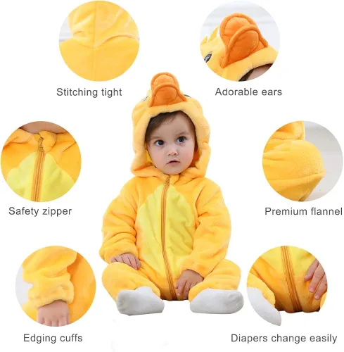 Vista 2 de MICHLEY - Overol unisex para bebé mameluco estilo animal con capucha de franela cosplay para invierno u otoño