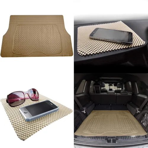 Vista 2 de TLH Juego de alfombrillas de carga beige recortables de primera calidad para maletero de automóvil, ajuste universal con almohadilla de tablero