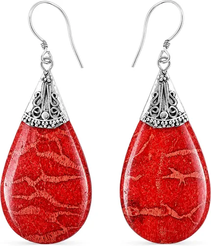 Vista 17 de Red Coral Drop Dangle Earrings for Women in 925 Sterling Silver 01 - Coral