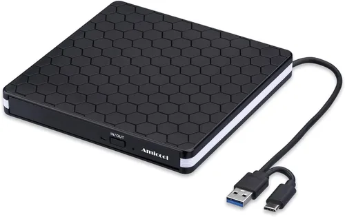 Vista 9 de Amicool - Unidad externa de DVD USB 3.0, USB C, grabadora de CD/DVD +/-RW, unidad óptica, reproductor de DVD portátil delgado, lector de reescritor
