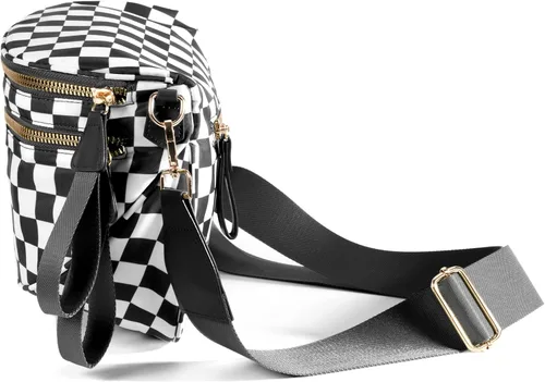 Vista 6 de Bolsa cruzada espaciosa de nailon a cuadros, estilo cangurera, para mujer