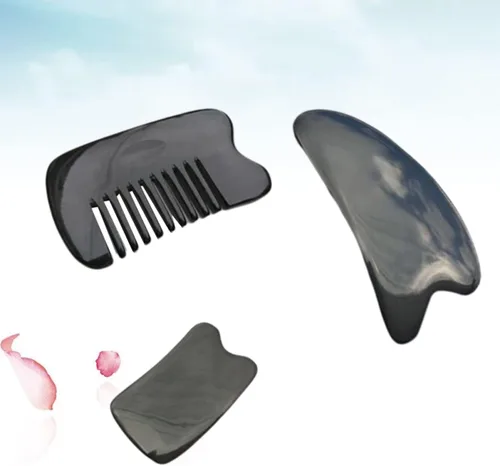 Vista 2 de Beavorty 3 herramientas de masaje facial para terapia de gua, incluye triángulo y piezas de raspado tradicionales