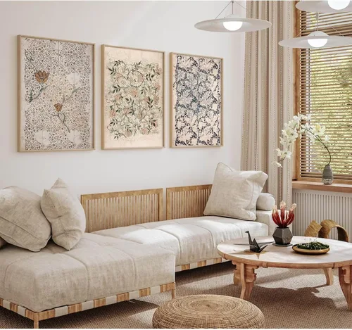 Vista 7 de Tanmart Arte de pared botánico vintage, lienzo floral antiguo, arte de pared, impresiones de flores neutrales, póster vintage de granja, pintura