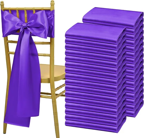 Vista 11 de Showgeous 60 cintas de satén color burdeos para decoración de sillas de recepción de boda, lazos para sillas de 7 x 78 pulgadas para banquetes