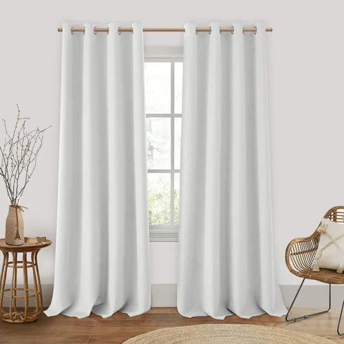 Vista 22 de HOMEIDEAS Cortinas 100% opacas beige de 63 pulgadas de largo, mezcla de lino con textura de oscurecimiento, cortinas con aislamiento térmico