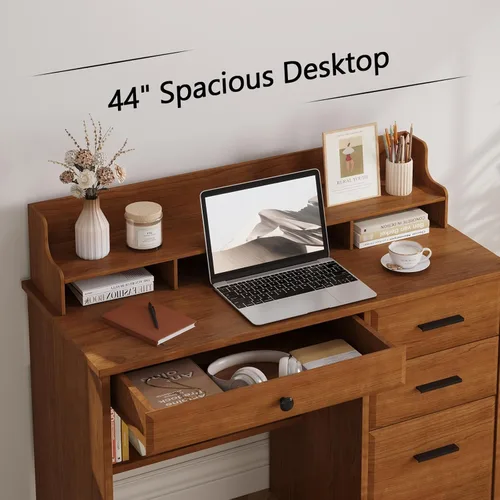 Vista 3 de 4 EVER WINNER - Escritorio para computadora con cajones para espacios pequeños, escritorio de madera con gabinete de archivos y soporte
