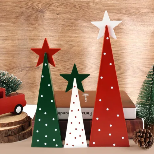 Vista 8 de Decoraciones de Navidad para interiores, decoración de Navidad - 3 piezas de señales de árbol de Navidad de madera con estrellas para el hogar