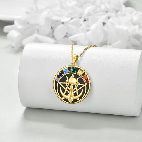 Vista 3 de LUHE Collar de plata de ley con dije de pentagrama de chakras y luna, pentáculo, celta, pagano, wiccano, amuleto mágico para mujeres, adolescentes