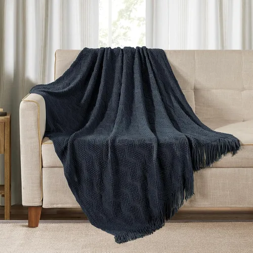 Vista 8 de Bourina Manta de punto decorativa con textura, unicolor y suave, para sofá, 50 x 60 pulgadas, almendra Knitted Throw Blanket 50x60 Inches, Soft