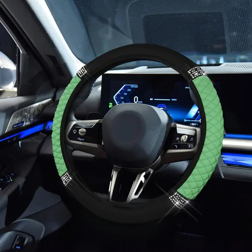 Vista 16 de Funda de Volante de Cuero Suave con Brillos, 15 Pulgadas, con Diamantes de Imitación Coloridos, Protector de Volante Elástico Automático
