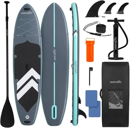 Vista 10 de SereneLife Tabla de remo inflable con accesorios de SUP premium, diseño amplio y estable, almohadilla antideslizante de EVA para jóvenes y adultos