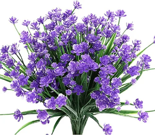 Vista 7 de 8 paquetes de flores falsas para decoración del hogar, porche delantero, flores artificiales para exteriores, ramo de boda, flores sintéticas