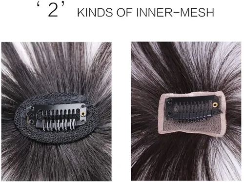 Vista 4 de Flequillo de cabello humano con clip en Airy Bang Topper postizo con extensión de flecos para mujer, color negro