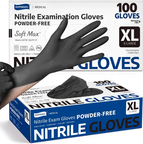 Vista 7 de Supmedic Medical Soft Max™ Black Nitrile Disposable Gloves, 100 Pcs, Latex-Free & Powder-Free Food Safe Food Prep Exam Gloves