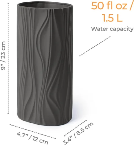 Vista 3 de Florero negro – Jarrón de cerámica moderno para decoración del hogar – Jarrón negro mate para sala de estar – Jarrones boho para hierba