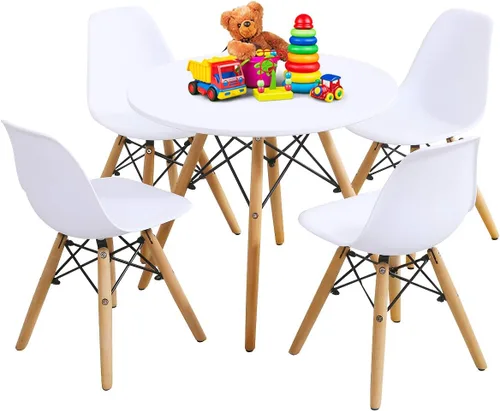 Vista 10 de Costzon Juego de mesa y silla para niños, 5 piezas de escritorio para niños de estilo moderno de mediados de siglo con patas de madera, marco