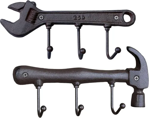 Vista 7 de KiaoTime Ganchos de Pared de Metal de Hierro Fundido Rústico, Perchero de Pared Montado en Forma de Martillo Retro Vintage, Soporte para Llaves