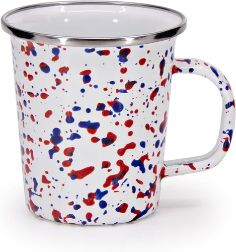 Vista 2 de Golden Rabbit Enamelware Latte Coffee or Tea Mugs, 16 ounce, Americana, Set of 4