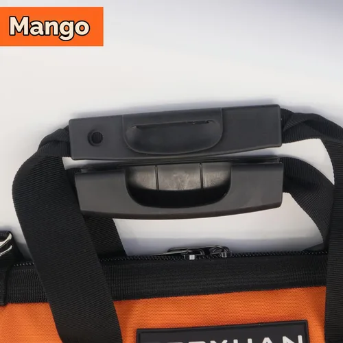 Vista 6 de Bolsa de herramientas resistente de 16 pulgadas, base de plástico moldeada, tela Oxford 900D impermeable, organizador de herramientas de boca ancha