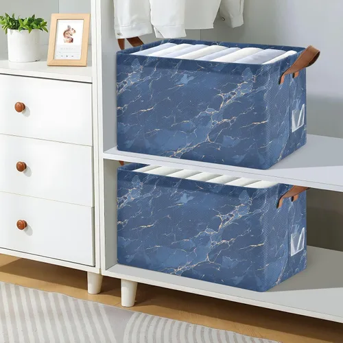 Vista 7 de Cestas de almacenamiento plegables decorativas de mármol azul oscuro de dibujos animados, organizador de almacenamiento con asas, estantes, armario