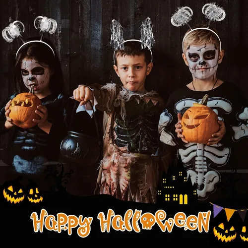 Vista 4 de 8 diademas con pompones envueltas en oropel para cumpleaños, fiesta de Halloween para mujeres