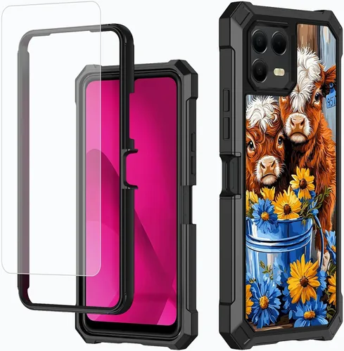 Vista 55 de Funda para T-Mobile Revvl 7 de 6.6 pulgadas con protector de pantalla, policarbonato duro de doble capa resistente y TPU suave a prueba de golpes