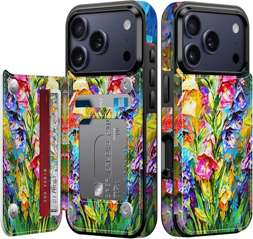 Vista 60 de FUNMIKO Funda tipo cartera para iPhone 15 con tarjetero + clip para efectivo, bloqueo RFID, protección contra caídas de grado militar y obras