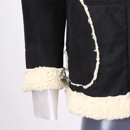 Vista 6 de BIFUTON Abrigos de invierno para hombre, chaqueta vintage de piel sintética con forro de sherpa, abrigos de lana de oveja pesados, chaquetas