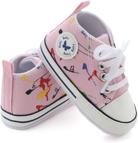 Vista 2 de Zapatos de lona para bebés recién nacidos, suela suave, para los primeros pasos, zapatos planos para niños pequeños, zapatos de mezclilla unisex
