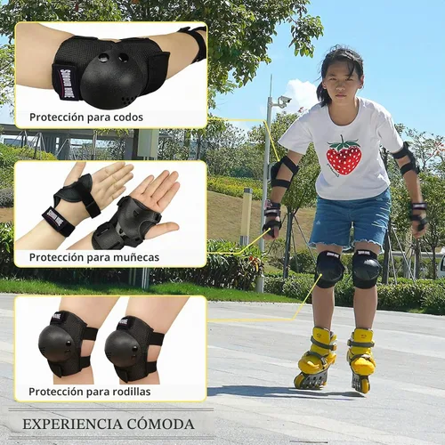 Vista 2 de Rodilleras para niños, coderas, muñequeras 3 en 1, conjunto de equipo de protección Negro