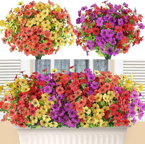Vista 14 de AmyHomie 20 paquetes de flores artificiales para exteriores, resistentes a los rayos ultravioleta, no se decoloran, plantas de plástico, decoración