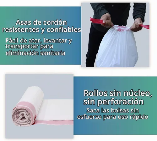 Vista 4 de Reli. Bolsas de basura con cordón de 13 galones 250 unidades a granel Bolsas de basura altas para cocina, color blanco, 13-16 galones