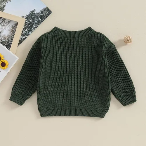 Vista 4 de Karwuiio Suéter de punto para bebé, niña, niño, cuello redondo, manga larga, sudadera para otoño e invierno