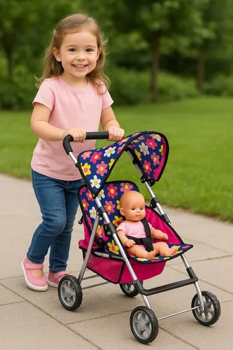 Vista 2 de fash n kolor Cochecito de Muñecas Gemelas - Cochecito de Bebé de Juguete para Muñecas - Cochecito de Juguete con Canasta de Almacenamiento para Set