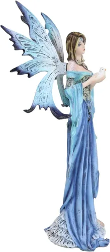 Vista 4 de Ebros Gift Encantada Fantasía Señora Damisela Hada en Corsé Azul Sosteniendo Figura de Pájaro Pequeño 10.75" H Hadas Coleccionables Hadas Elfo Ninfa