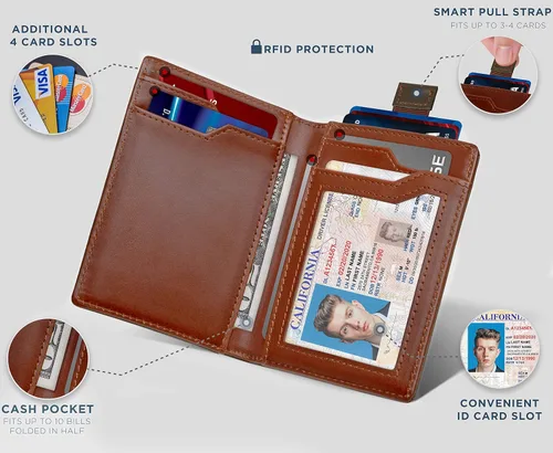 Vista 4 de SERMAN BRANDS - Billeteras para hombre piel delgada con bloqueo RFID bolsillo frontal plegable para viajes delgadas