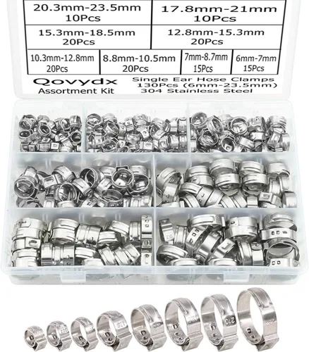 Vista 11 de 40 piezas de abrazaderas de manguera de una oreja de 5,8 mm-7 mm, abrazaderas PEX de cincha de acero inoxidable 304, anillos de crimpado de cincha