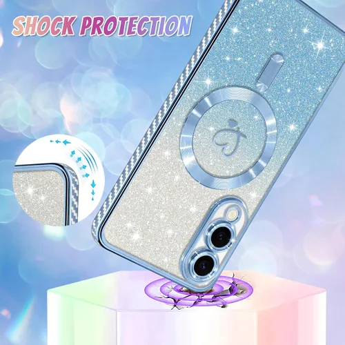 Vista 62 de Bonoma - Funda compatible con Samsung Galaxy S21 Plus, diseño de corazón con purpurina, color rosa Support for MagSafe, Plating Magnetic Case TPU