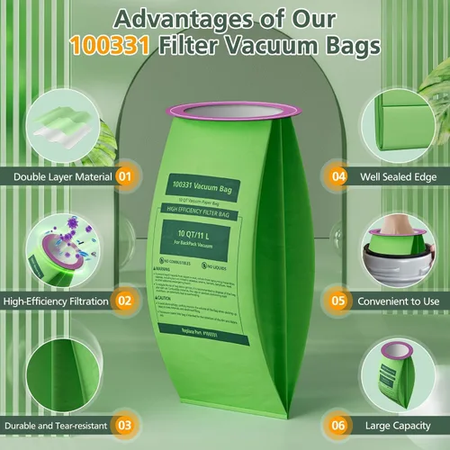 Vista 3 de Paquete de 16 bolsas de vacío 100331 QT compatibles con aspiradora ProTeam de mochila de 10 cuartos de galón, para Coachvac, Super Coachvac