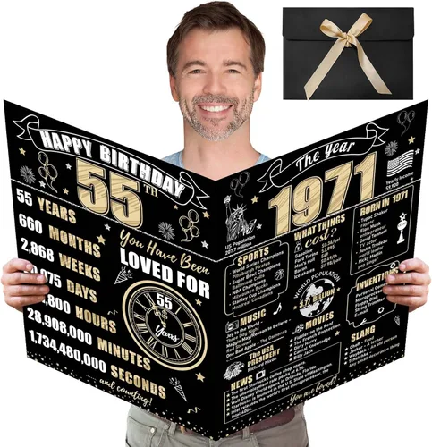 Vista 10 de Turypaty Tarjeta de 10 cumpleaños grande con sobre para niños y niñas, libro de firmas de invitados gigante de feliz 10 cumpleaños en negro y oro