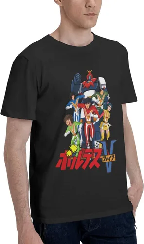 Vista 2 de Anime Voltes V Camiseta de algodón de verano para hombre, camisas de manga corta con cuello redondo