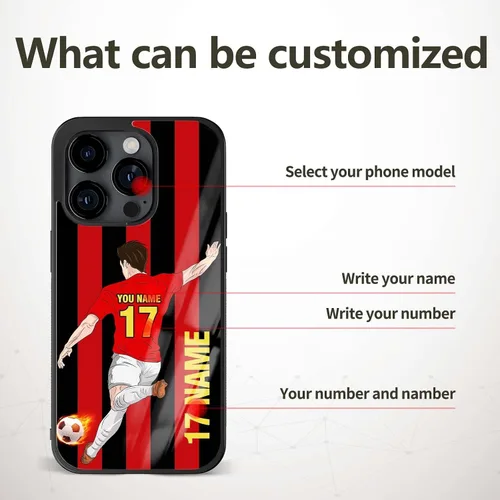 Vista 5 de Fundas personalizadas para teléfono con nombre y número del equipo de fútbol, diseño de jersey para iPhone 11, 12, 13, 14, 15, 16, 17 Pro Max Plus