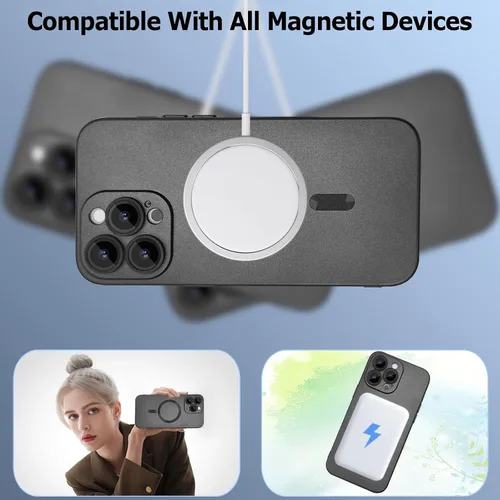 Vista 2 de ankofave Funda magnética para iPhone 13 Pro Max para mujer, diseño mate de lujo suave con brillo metálico con protector de lente de cámara