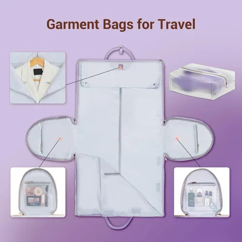 Vista 4 de Garment Bags for Travel for Women, Stylish Garment Duffle Bag, Convertible & Foldable 2 in 1 PU Suit Bag For Hanging Clothes, Business Trip Bag With