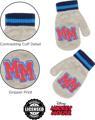 Vista 5 de Disney boys Winter Hat and Mitten Set, Mickey Mouse Toddler Beanie for Ages 2-4
