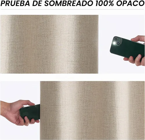 Vista 6 de PONY DANCE Juego de 2 paneles de cortinas naturales de cocina sobre el fregadero de 45 pulgadas de largo, cortinas de lino 100% opacas para ventanas
