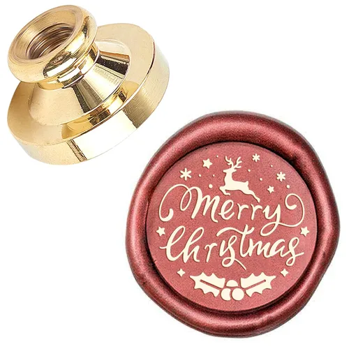 Vista 11 de CRASPIRE Sello de cera de sellado de Feliz Navidad, árbol de Navidad, estrella X'Mas EVE de 0.984 in, sello de cera reemplazable, cabeza de latón