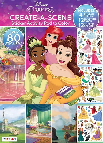 Vista 2 de Libros de actividades con calcomanías para niñas, paquete con 2 blocs de calcomanías con más de 400 calcomanías con princesas de Disney y Hello