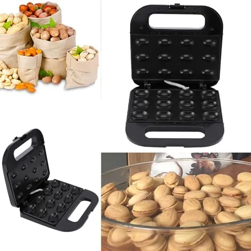 Vista 3 de Oreshki Nuts - Máquina para hacer galletas de nuez, 12 sartén, enchufe de EE. UU., 110 V, 750 W, calefacción de doble cara, compacta, antiadherente