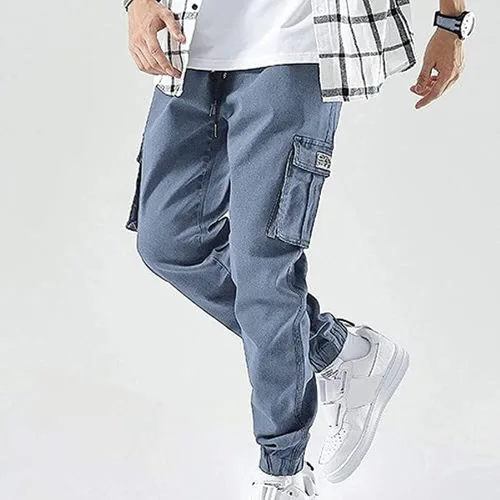 Vista 2 de XYXIONGMAO Streetwear - Pantalones deportivos tipo cargo de hip hop, para hombre, overol de mezclilla, arnés deportivo, pantalones casuales Harlan